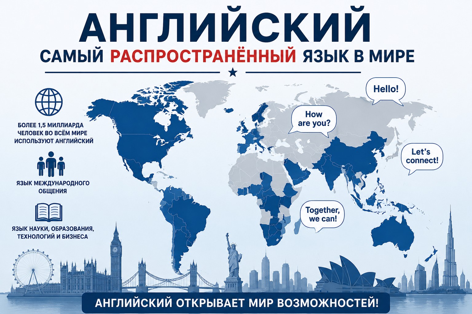 Английский самый распространённый язык в мире
